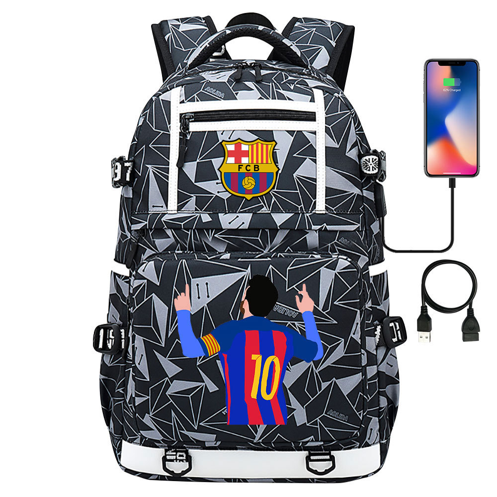 新款运动足球球星印花USB青少年学生书包男女双肩背包休闲旅行包