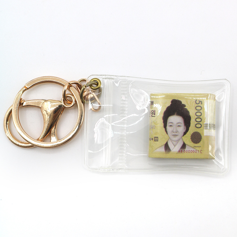 Simulación de dólar de Taiwán, dólar estadounidense, libra, won coreano, moneda indonesia, llavero, colgante de billetes de papel, medalla de oro, colgante de barra de oro, máquina de bebé