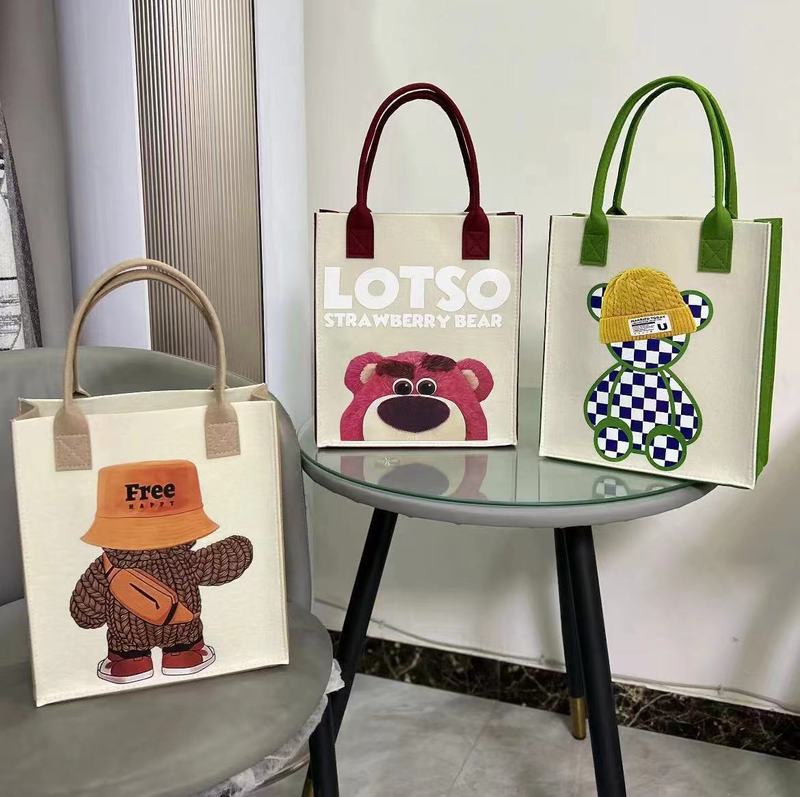 Felt Handbag Felt Bag Large Capacity Attendance Bag Tote Bag Cartoon Pattern Thick Shopping Bag Tote Bag
