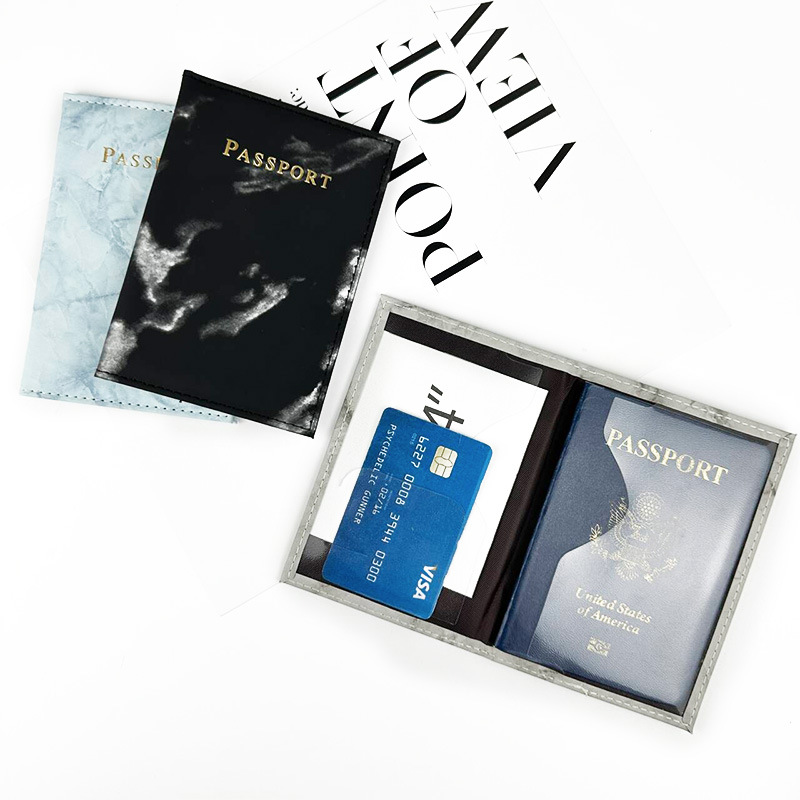 En stock transfronterizo de mármol de cuero pasaporte cubierta pu cuero pasaporte titular unilateral bolsa de costura pasaporte bolsa