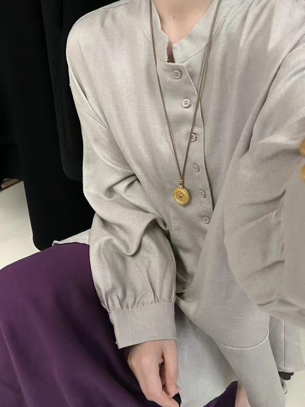2025文艺复古女衬衫秋季 新款宽松百搭中长款亚麻衬衫女式|undefined
