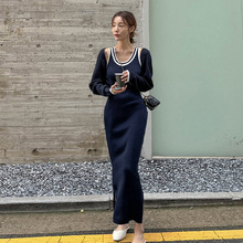韩国东大门长袖开衫修身吊带连衣裙气质修身性感针织两件套装女潮