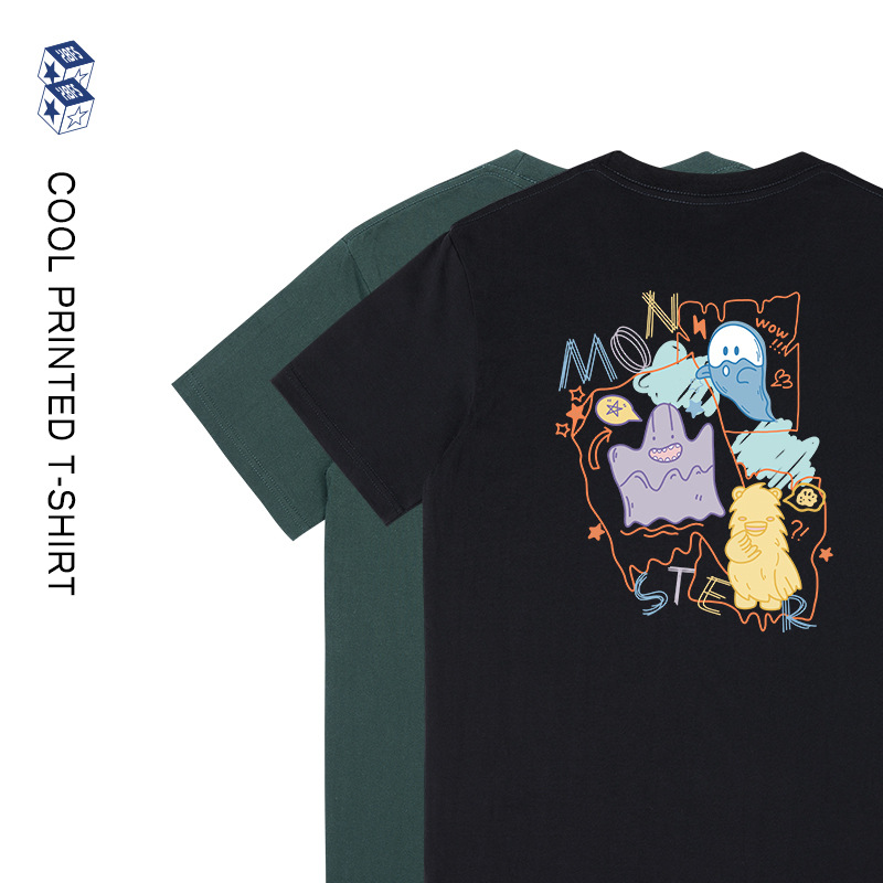 Huiben Men's Clothing | 230g Summer National Trend Personalized Colorful Printed T-Shirt Trendy Brand Pure Cotton Short-Sleeved Men's Loose Bottoming Shirt