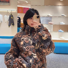高品质25秋冬字母提花双面羊羔毛立领外套男女同款宽松泰迪熊夹克