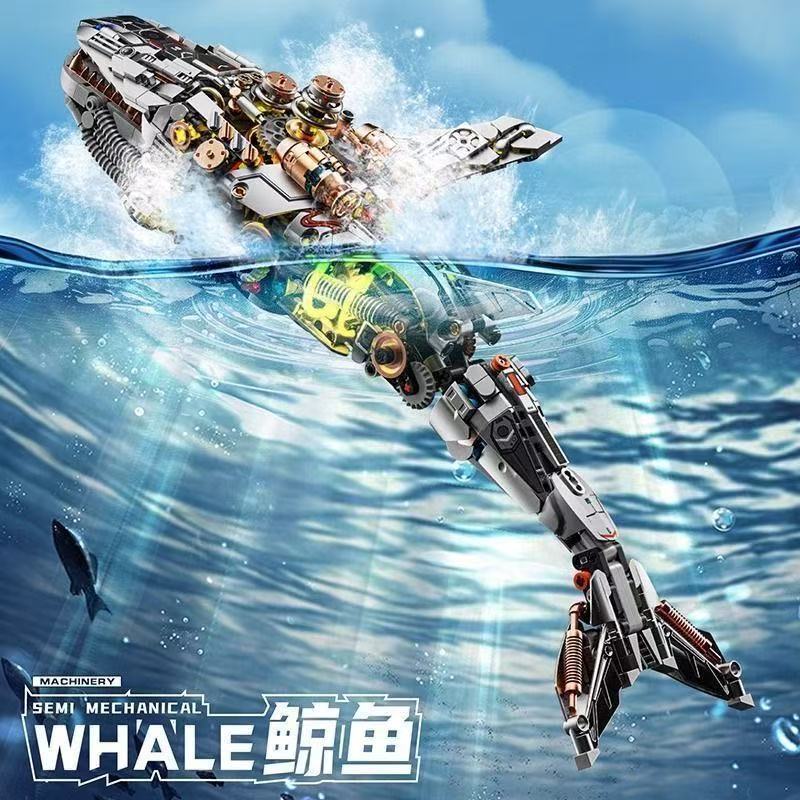 深海蓝鲸机械动物中国积木模型拼装儿童益智玩具摆件男女孩子礼物|undefined