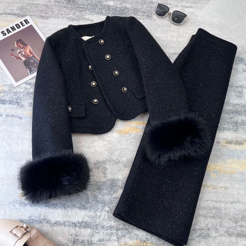 신년 로브 하이 엔드 두꺼운 코트 스커트 투피스 세트 여성 패션 사교계 하이 엔드 소형 원피스 세트