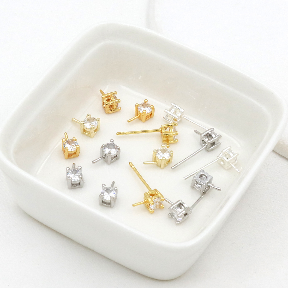 Copper-Plated 18K Real Gold Pearl Earrings Accessories Micro-Paved Zircon Princess Earrings Earrings DIY Jewelry Set A68