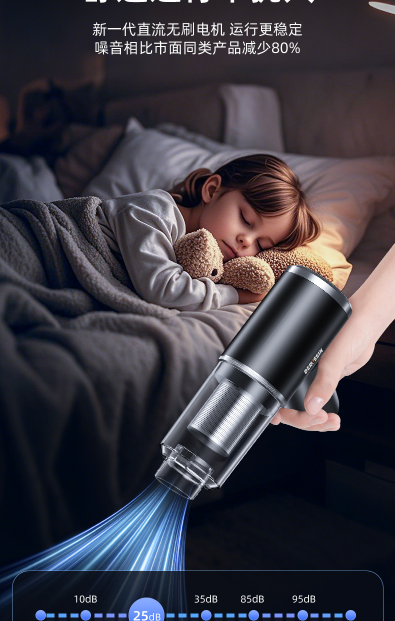Car vacuum cleaner with powerful suction, super strong, wireless, small handheld model for use in cars and homes, dual-purpose, high-power