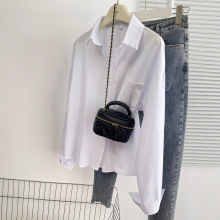 新款外贸跨境欧美四季百搭优雅宽松长袖翻领衬衫上衣后背纽扣开叉