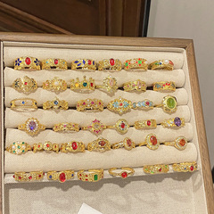 中古風ヴィンテージ軽豪華高級感オープンリング小衆デザインエナメル国潮風新中国式フィンガーリング