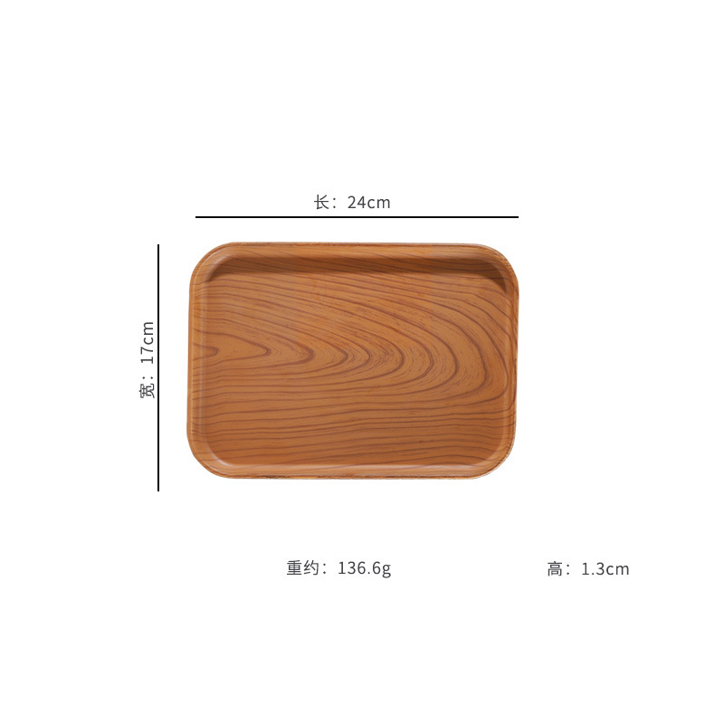 Bandeja de plástico, bandeja de té, rectangular, hogar, sala de estar, plato de almacenamiento de bocadillos de frutas, plato de comedor de grano de madera de imitación al por mayor
