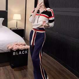 休闲开衫连帽卫衣套装女2024春秋高端时尚运动服减龄时尚两件套潮