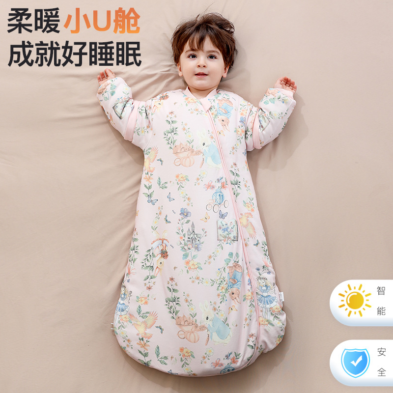 Baby Sleeping Bag Removable and Washable Autumn and Winter down Protein Pure Cotton Thickeneded Quilted Anti-Kick and Anti-Jump Toddler Sleeping Bag