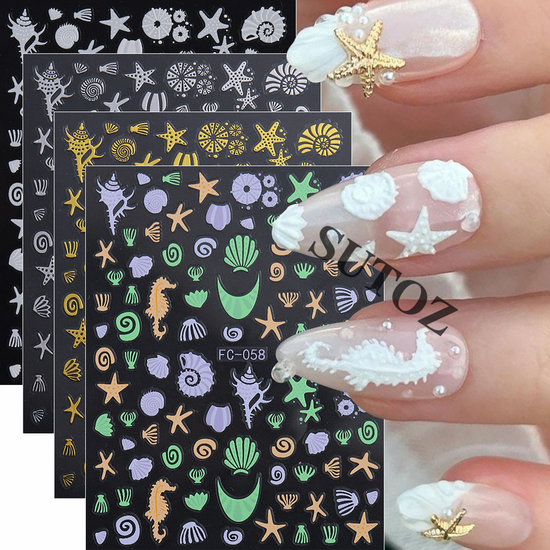 Summer Ocean-Themed Waterproof Nail Stickers with Sea Horse, Starfish, and Shell Elements, Versatile and Fresh for Young Girls' Nails