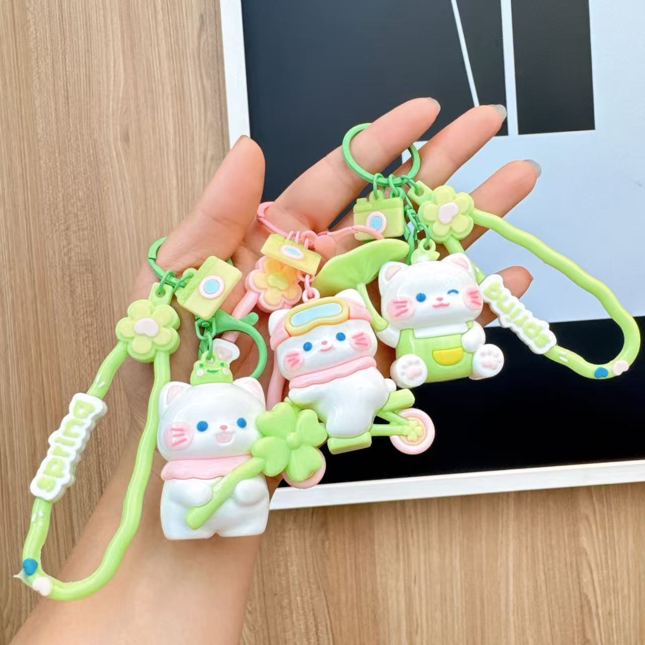 可爱荷叶小猫咪卡通钥匙扣女闺蜜包包挂饰汽车钥匙链学生书包挂件