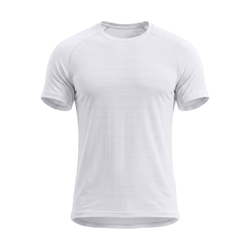Transfronterizo blanco de cuello redondo camiseta deportiva de manga corta para hombres al aire libre running elástico entrenamiento de acondicionamiento físico transpirable camiseta de secado rápido