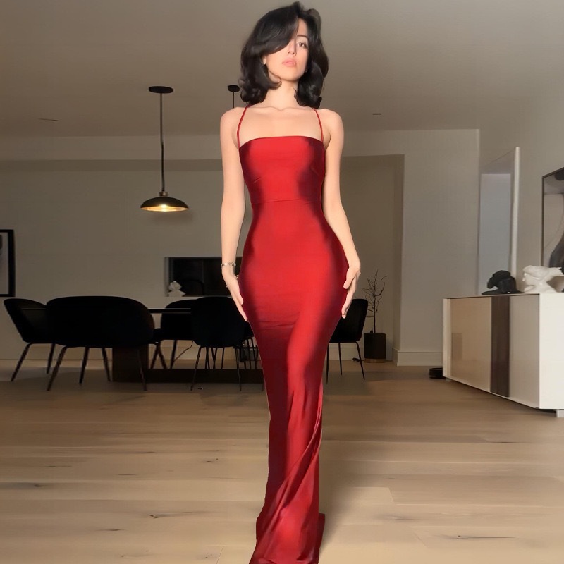 Women Strapless Backless Patchwork Cutout Lace Up Slimming Waist Bodycon Dress Elegant Fitted Casual Party Evening Dress_ecoleips.com