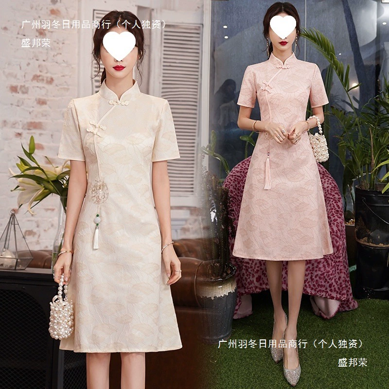 Чонсам для слегка полных фигур, скрывает живот и стройнит, элегантный новый стиль 2024 года, новый чонсам больших размеров для молодых женщин, абрикосовый хлопок.