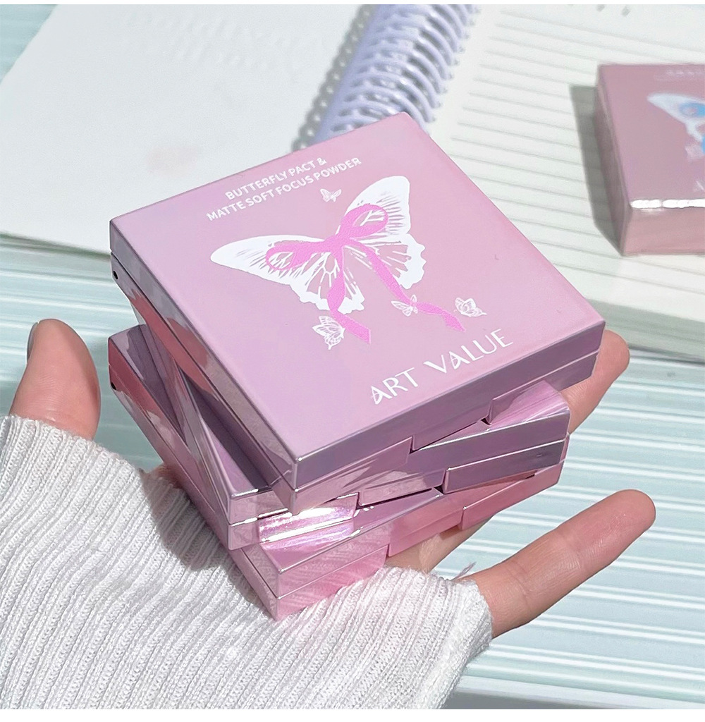 Butterfly Contract Matte Soft Focus Powder Compact, Oil skin setting, Touch-up, Air-like Makeup Set, Light, breathable, Cross-border undefined