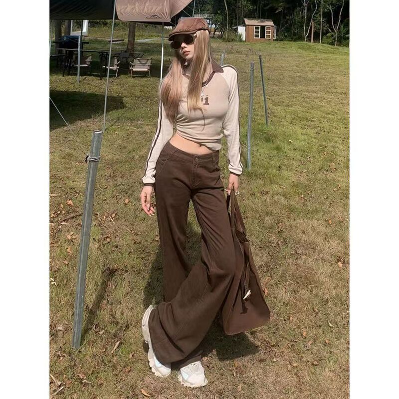 Maillard Brown Low Waist Flared Jeans 2025 New American Retro Slim Fit Flared Pants