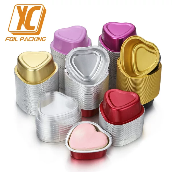 55ml disposable tin foil heart-shaped pudding cup cake mold color aluminum foil pudding mold lifting rice Cup with lid