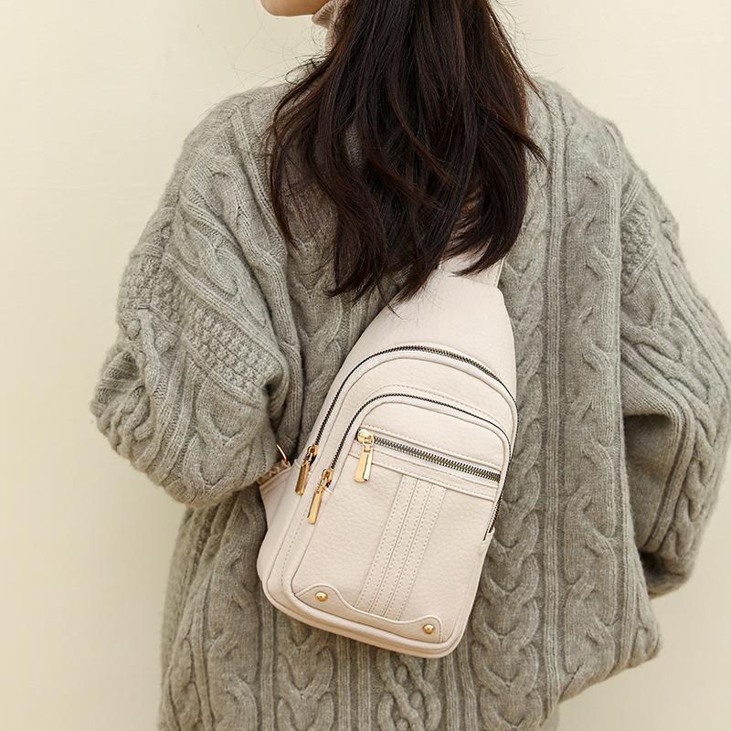 Bolso de Pecho para Mujer, Tendencia de Moda Transfronteriza, Textura de Cuero PU Suave, Bolso Cruzado, Bolso de Pecho, Informal para Exteriores, con Múltiples Compartimentos, para Teléfono