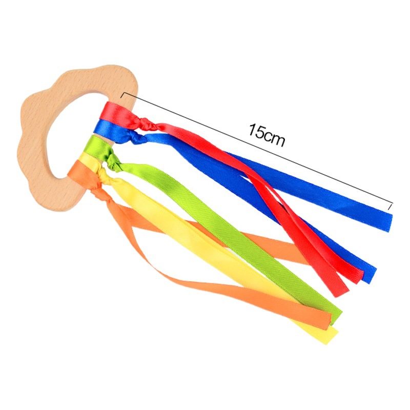 Amazon hot selling baby toys colorful Beech baby teether toys ribbon satin