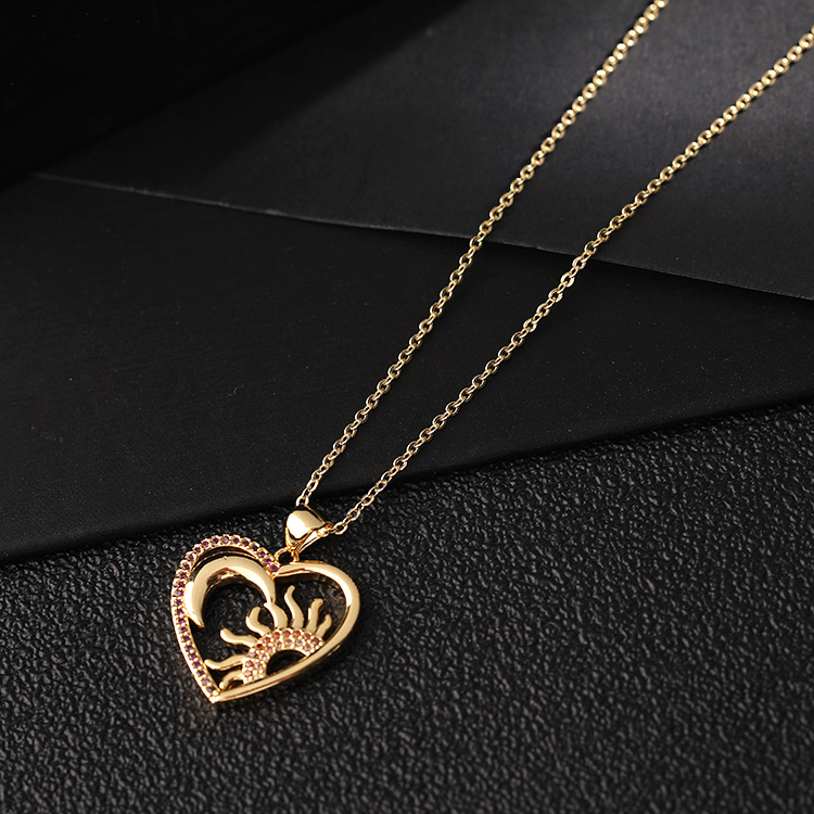 Fashion Sun Moon Heart Shape Copper Inlay Zircon Pendant Necklace 1 Piece