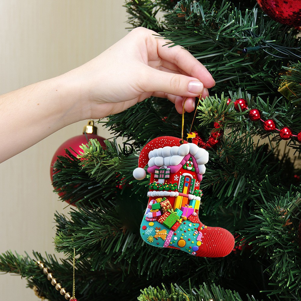 Serie de calcetines de Navidad transfronterizas acrílico plano para automóviles colgante de decoración de árbol de Navidad atmósfera de vacaciones colgante image 9