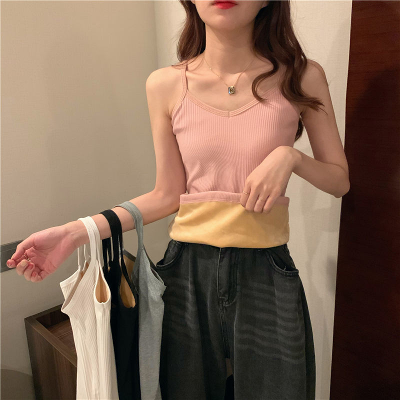 Seamless thermal vest for women, thickened velvet, V-neck bottoming, autumn and winter inner wear, sling, German velvet thermal underwear
