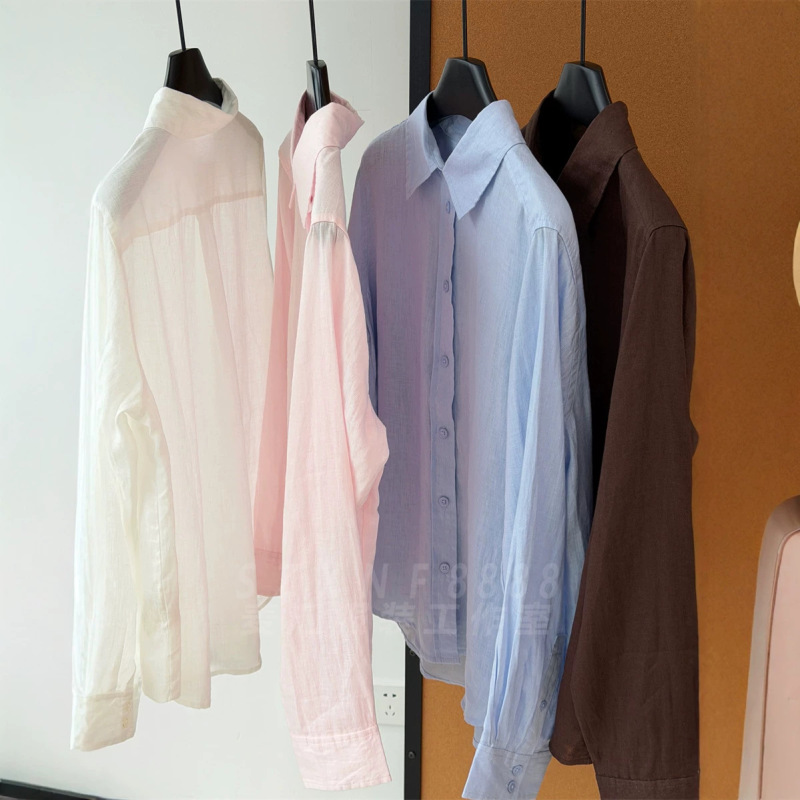 Breathable Linen Simple Airy Loose Lapel Shirt Women's Summer Versatile Comfortable Long-Sleeve Shirt New Breathable Linen Simple Airy Loose Lapel Shirt Women's Summer Versatile Comfortable Long-Sleeve Shirt New