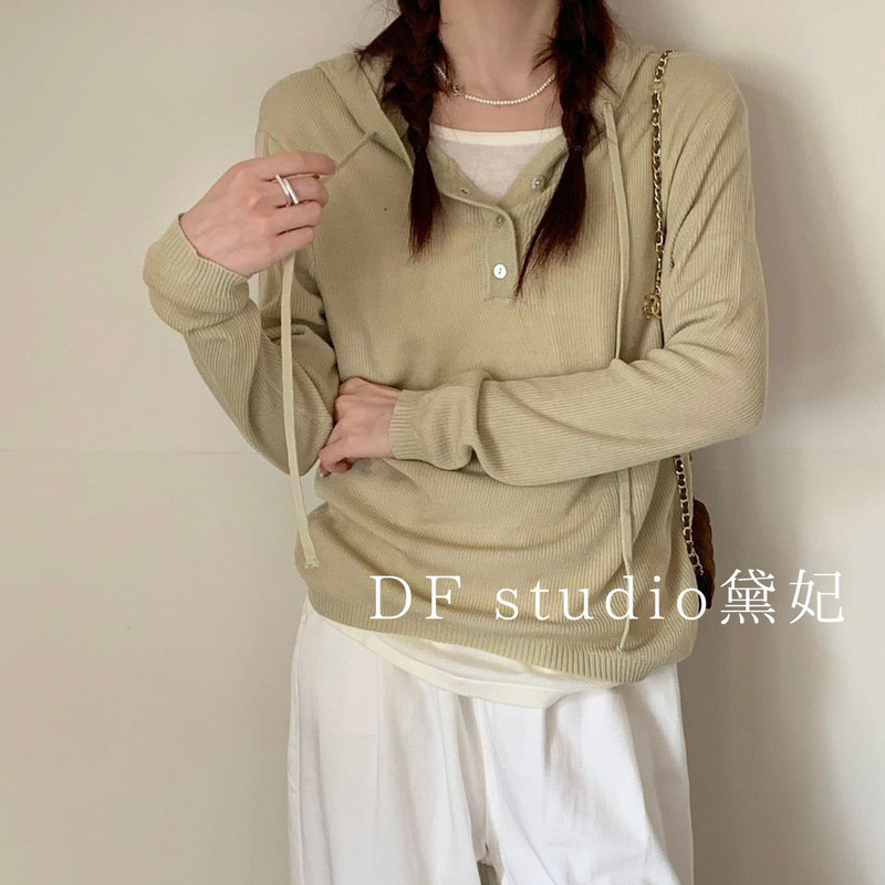 2026 Autumn New Style Hooded Drawstring Long Sleeve Knitted Sweater for Women, Loose and Lazy Style, Versatile and Slimming