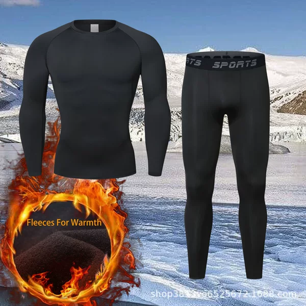 Autumn and Winter Velvet Sportswear Suit for Men, Outdoor Skiing and Running Quick-Drying Clothing, Tight Fitness Clothing, Base Thermal Intimates