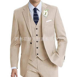 亚马逊新款 男士西装套装 三件套 件套修身西装正式婚礼伴郎西装
