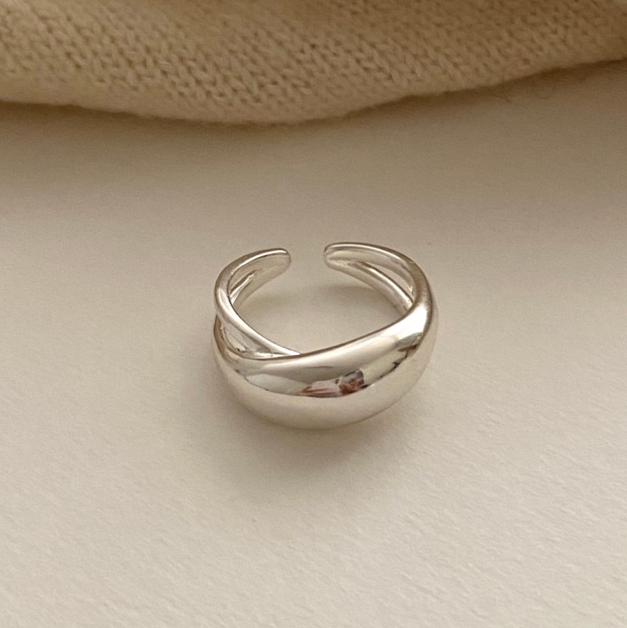 Solid Color Pattern 18K Gold Plated 925 Sterling Silver Solid Color Open Rings 925 Sterling Silver Rings