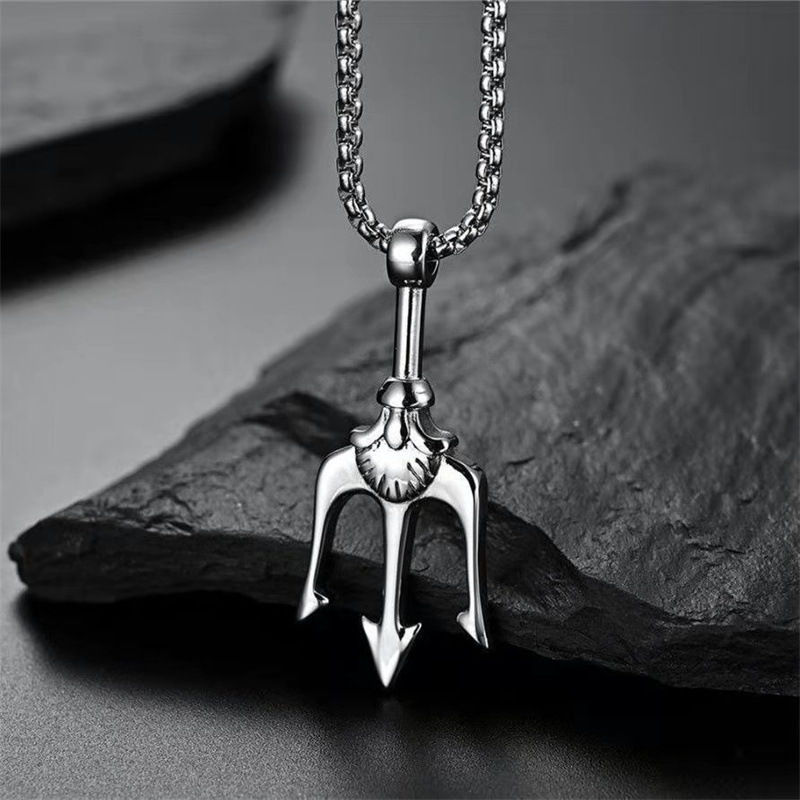 1 Piece Fashion Trident Titanium Steel Plating Menu0027S Pendant Necklace