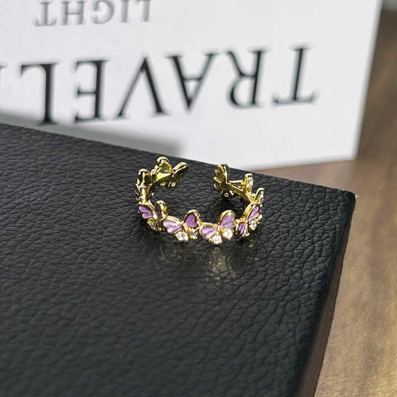 7g Weight Open Rings Classification Adjustable Ring Size 1 Piece Quantity Holiday, Tea Party Occasion Copper Material Flower, Butterfly Pattern All Seasons Season Women's Gender Enamel Design Classic Style, Shiny Style Wholesale Jewelry Classic Style Shiny Flower Butterfly Copper Enamel Open Rings 12