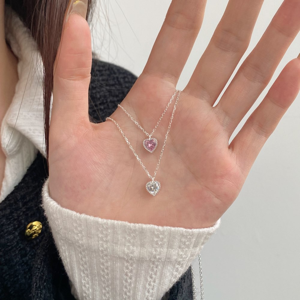 1 Piece Quantity Daily Occasion 925 Sterling Silver Zircon Plating Inlay Heart Shape Pendant Necklace