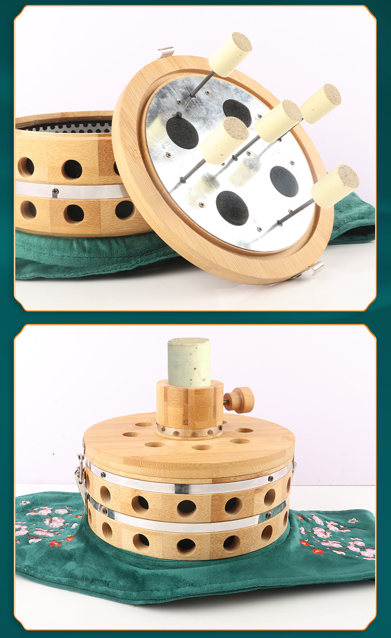 Five-Needle Moxibustion Box Thunder-Fire Moxa Jar for Abdomen and Waist Warm Suspended Moxibustion Embroidered Gift Set 5cm Moxa Sticks in use
