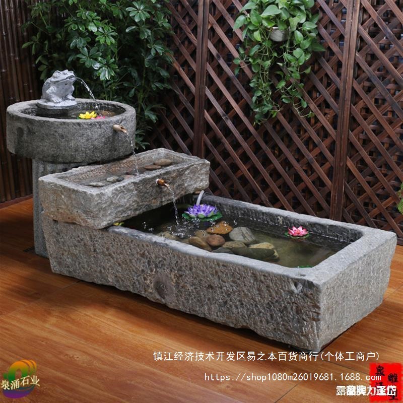 旧养鱼庭院水槽水景景观鱼缸摆件老造景鱼池流水养鱼池槽马槽室内