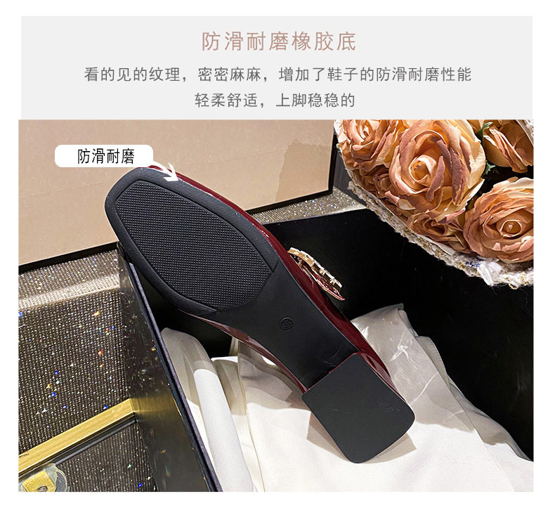 Giày Mary Jane nữ quai ngang đính đá gót thô 3–5 cm mũi vuông — Màu đen, Màu đỏ chi tiết 11