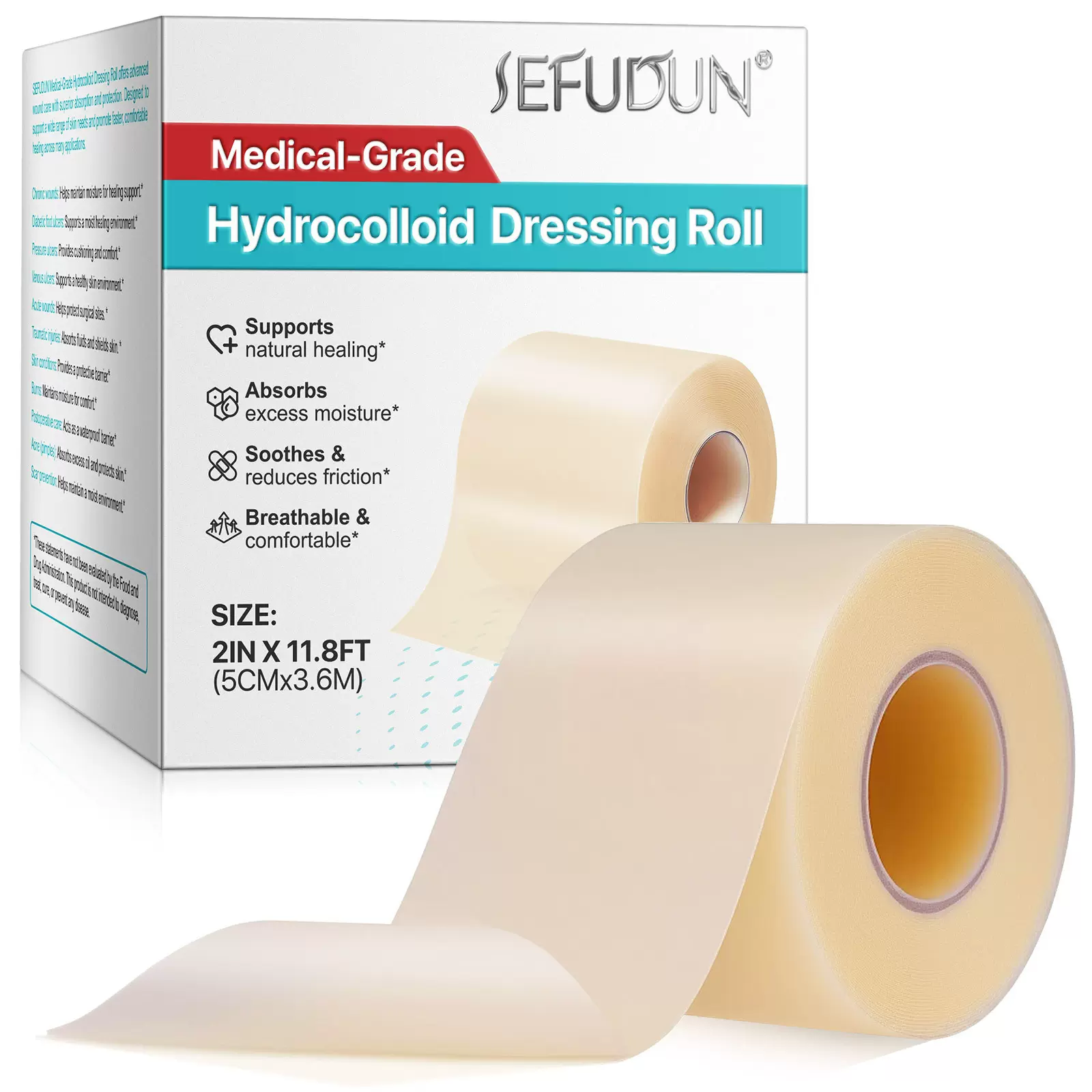 SEFUDUN水胶体人工皮卷材湿性吸液Wound healing绷带卷贴5CMx3.6M
