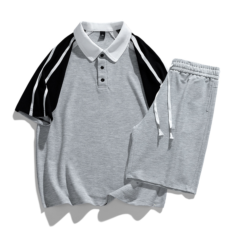 Vêtements pour hommes Athleisure costume à manches courtes T-shirt hommes été adolescents quotidiens haut à revers ample cordon de serrage shorts tendance_voghion.com