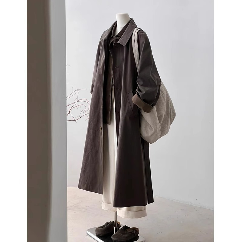 Japanese-Style Coffee-Colored Trench Coat for Women 2025 Spring and Autumn New Petite Mid-Length Early Autumn Casual Korean Hepburn Style
