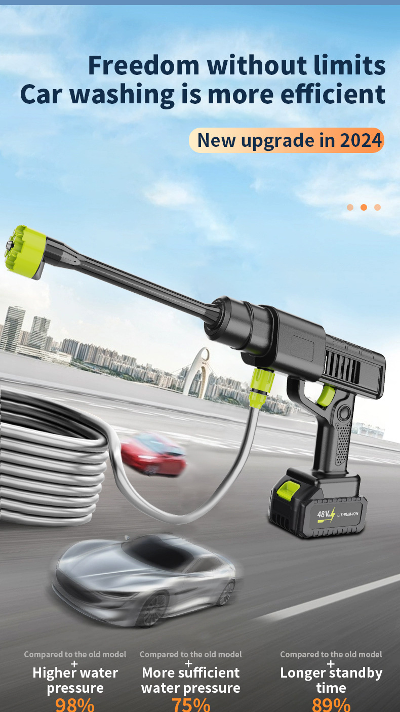 Cross-Border Wireless High-Pressure Water Gun Manufacturer Wholesale Lithium Battery Car Wash Garden Watering Lithium Battery High-Pressure Water Gun