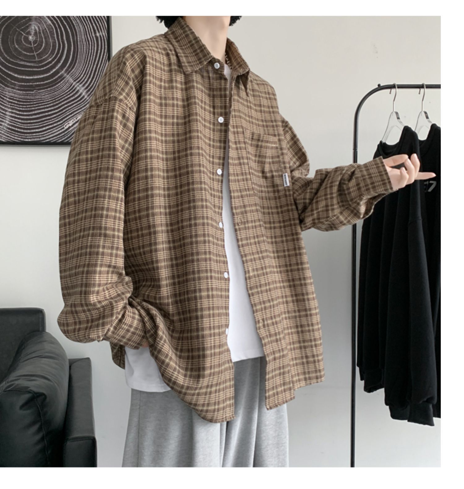 Men's Casual Checkered Shirt Long Sleeved Retro Autumn Jacket_voghion.com