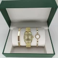 Rolex Three-Piece Set - Datejust Women's with Diamonds, Five-Row Gold Dial