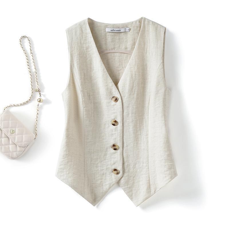 Summer Thin Vest for Women, 2025 New Slim Fit Short Sleeveless Suit Linen Vest