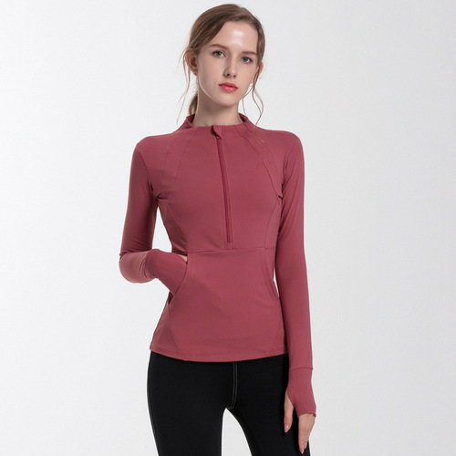Cross-border half-zip breathable T-shirt elastic tight fitness wear slimming sports top running yoga wear long-sleeved autumn