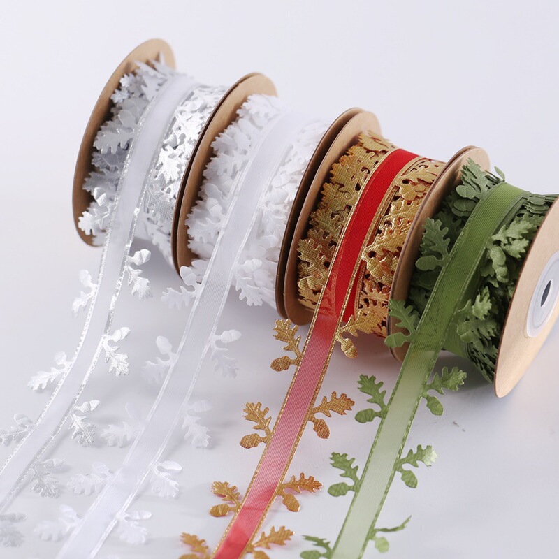 Cross-Border Gift 4cm Lace Ribbon Leaves Christmas Amazon Gift Packaging Ultrasonic Embossed Leaf Ribbon Cross-Border Gift 4cm Lace Ribbon Leaves Christmas Amazon Gift Packaging Ultrasonic Embossed Leaf Ribbon